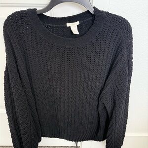 H&M Black Crew Neck Sweater with Chunky Cable-Knit Texture